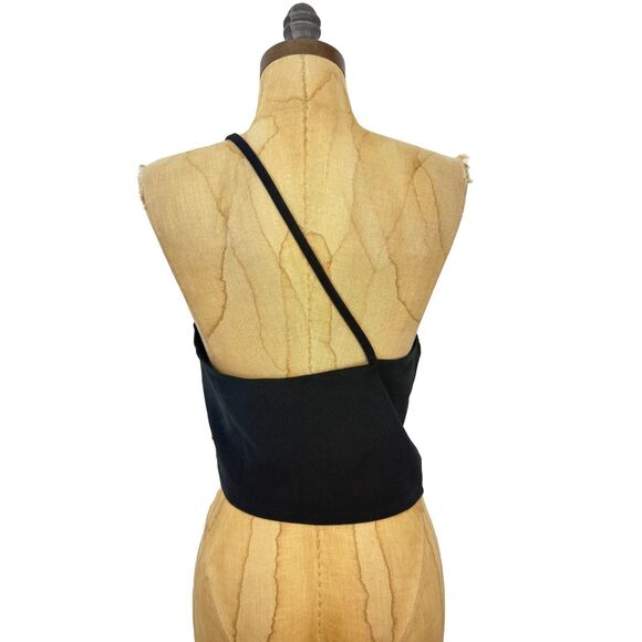 ABERCROMBIE & FITCH Asymmetric Cropped Crepe Cami L Black Stretch Club Party B76 - Picture 2 of 6